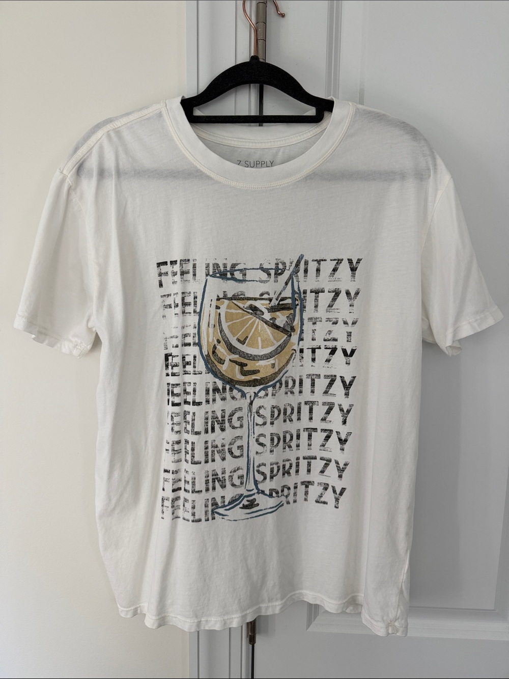 Z Supply White Short-Sleeve Graphic Tee with Blue and Yellow Print